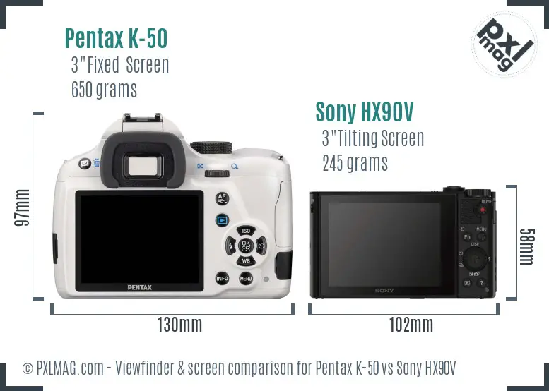 Pentax K-50 vs Sony HX90V Screen and Viewfinder comparison