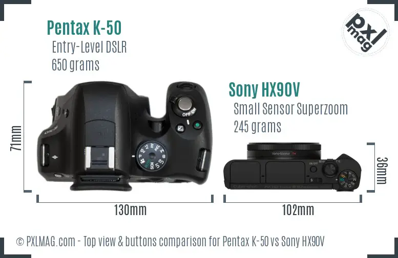 Pentax K-50 vs Sony HX90V top view buttons comparison