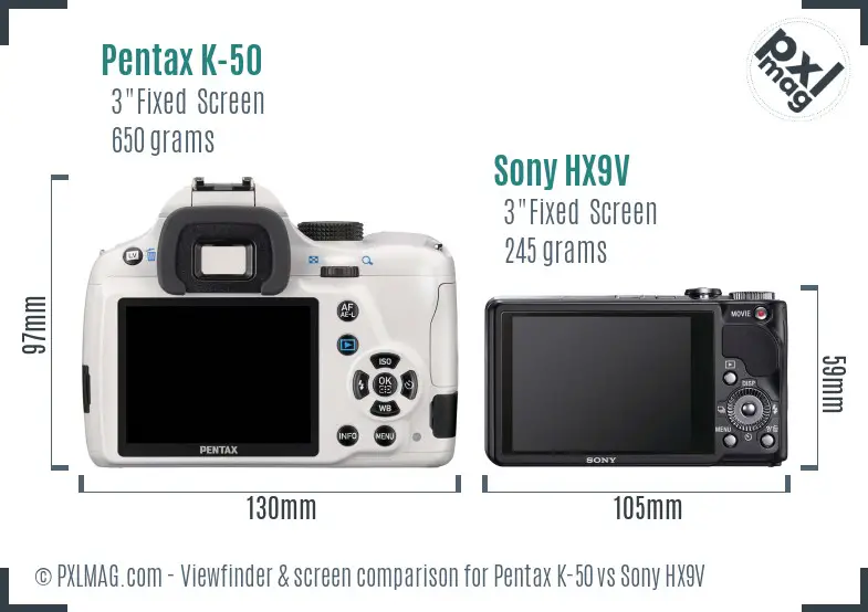 Pentax K-50 vs Sony HX9V Screen and Viewfinder comparison