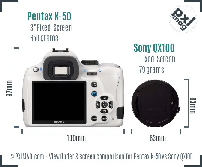 Pentax K-50 vs Sony QX100 Screen and Viewfinder comparison Pentax K-50 vs Sony QX100 Screen and Viewfinder comparison