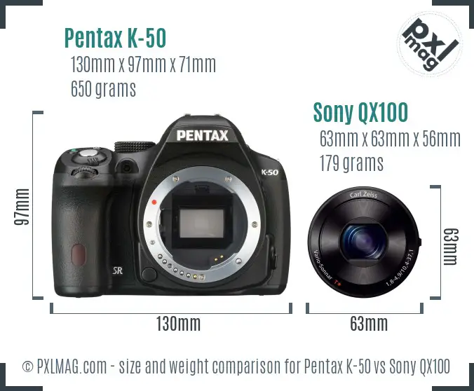 Pentax K-50 vs Sony QX100 size comparison Pentax K-50 vs Sony QX100 size comparison