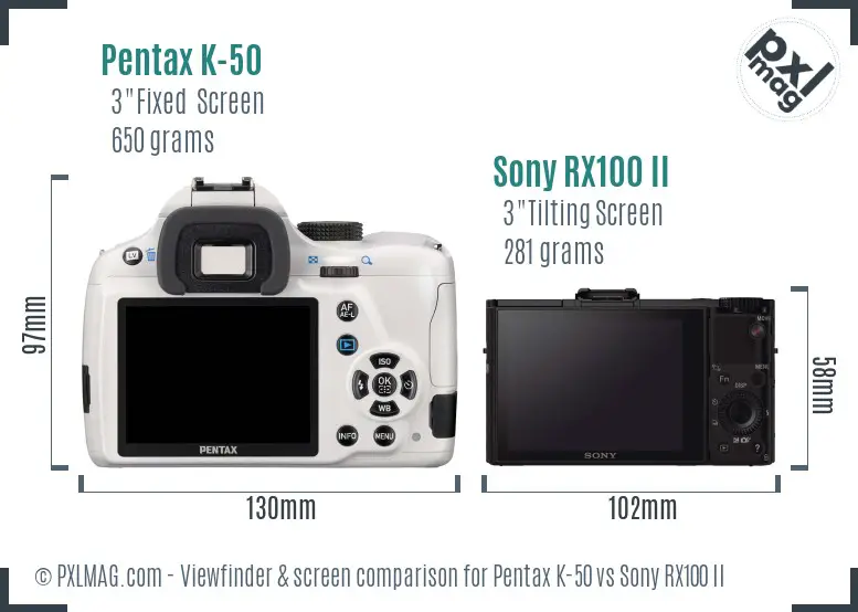 Pentax K-50 vs Sony RX100 II Screen and Viewfinder comparison