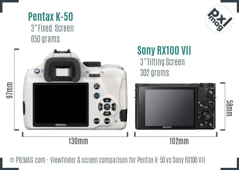 Pentax K-50 vs Sony RX100 VII Screen and Viewfinder comparison