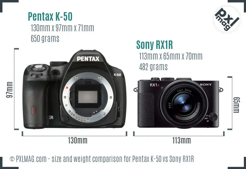 Pentax K-50 vs Sony RX1R size comparison