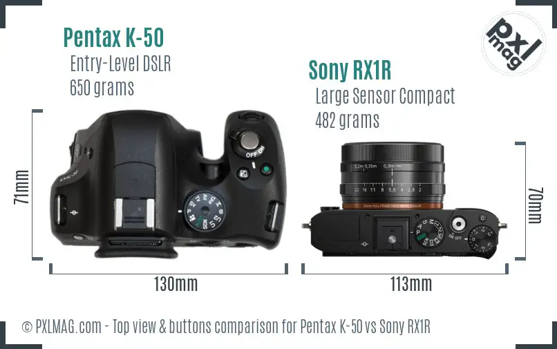 Pentax K-50 vs Sony RX1R top view buttons comparison