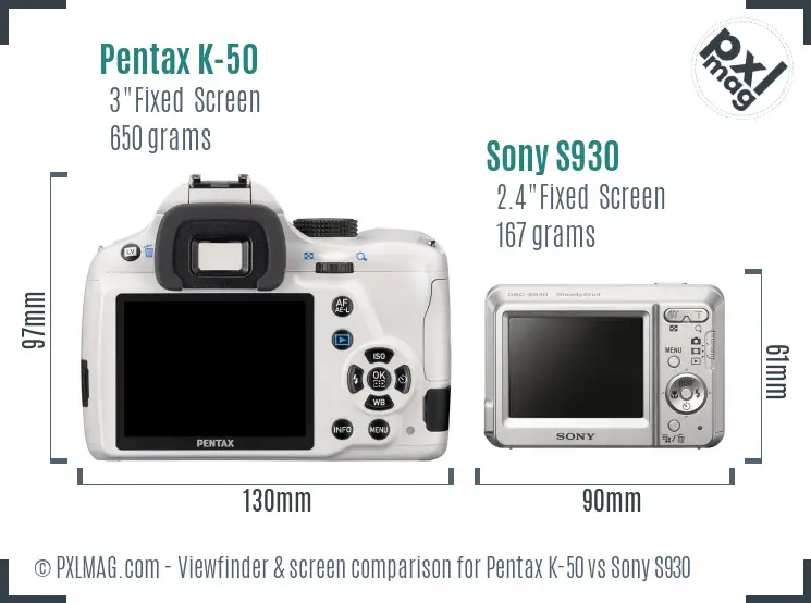 Pentax K-50 vs Sony S930 Screen and Viewfinder comparison