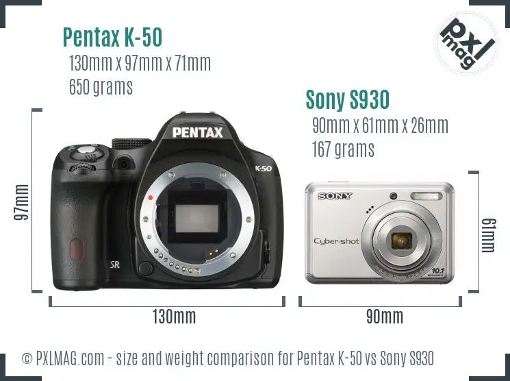 Pentax K-50 vs Sony S930 size comparison