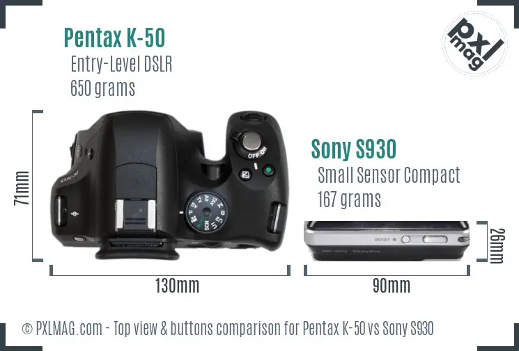 Pentax K-50 vs Sony S930 top view buttons comparison