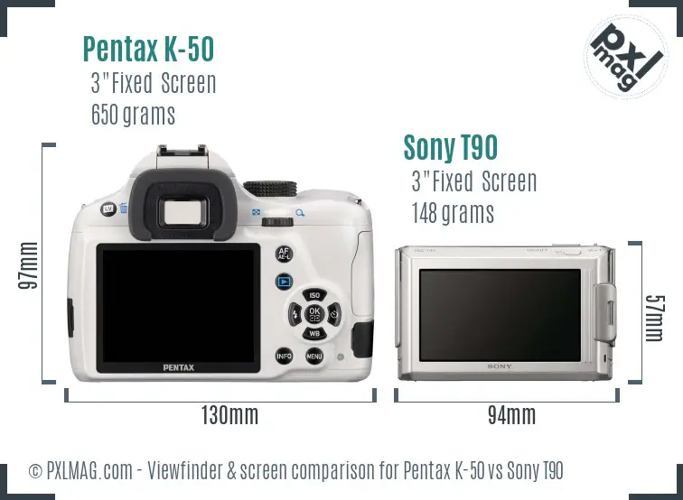 Pentax K-50 vs Sony T90 Screen and Viewfinder comparison Pentax K-50 vs Sony T90 Screen and Viewfinder comparison