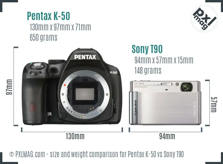 Pentax K-50 vs Sony T90 size comparison Pentax K-50 vs Sony T90 size comparison
