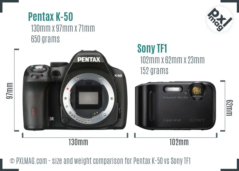Pentax K-50 vs Sony TF1 size comparison