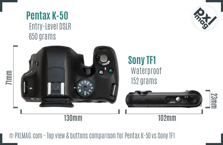 Pentax K-50 vs Sony TF1 top view buttons comparison