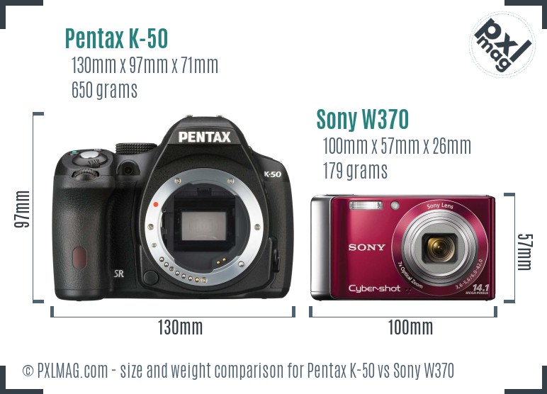 Pentax K-50 vs Sony W370 size comparison Pentax K-50 vs Sony W370 size comparison