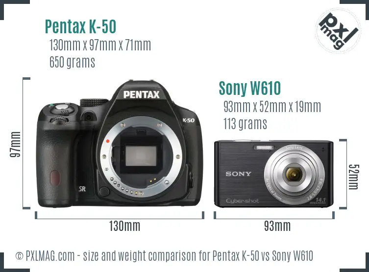Pentax K-50 vs Sony W610 size comparison Pentax K-50 vs Sony W610 size comparison