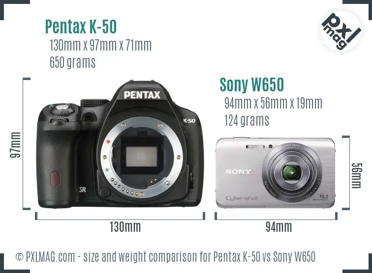 Pentax K-50 vs Sony W650 size comparison Pentax K-50 vs Sony W650 size comparison