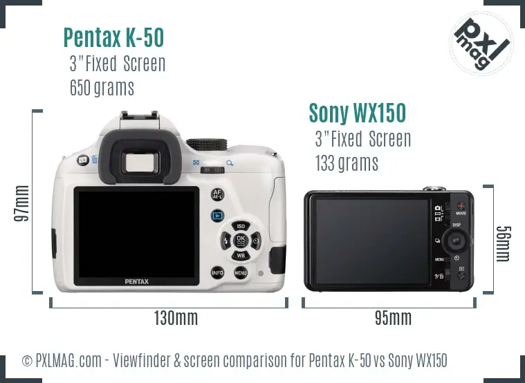 Pentax K-50 vs Sony WX150 Screen and Viewfinder comparison Pentax K-50 vs Sony WX150 Screen and Viewfinder comparison