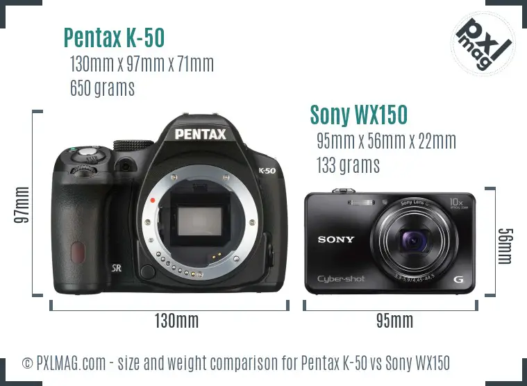 Pentax K-50 vs Sony WX150 size comparison Pentax K-50 vs Sony WX150 size comparison
