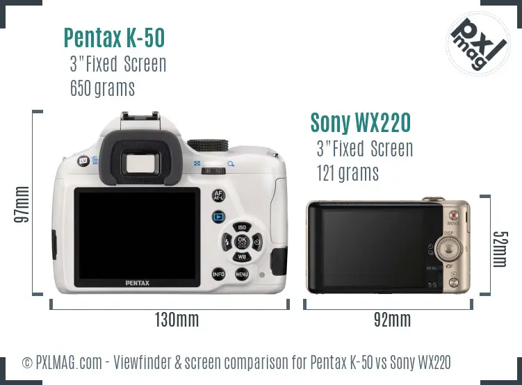 Pentax K-50 vs Sony WX220 Screen and Viewfinder comparison