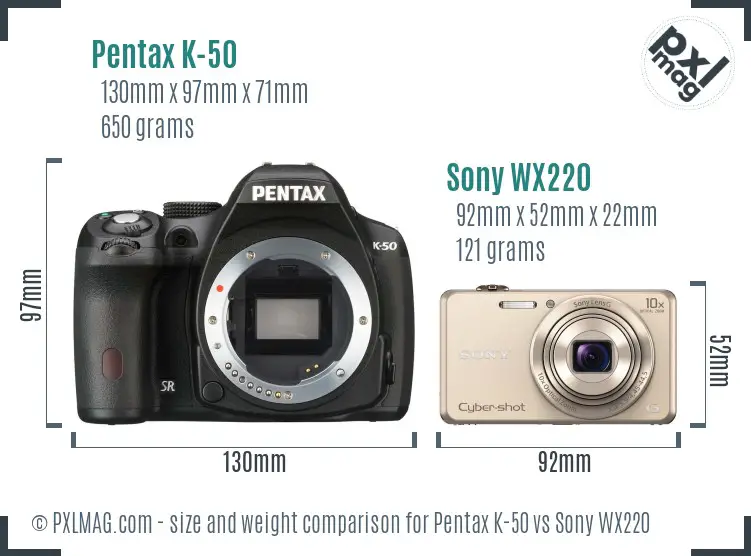 Pentax K-50 vs Sony WX220 size comparison