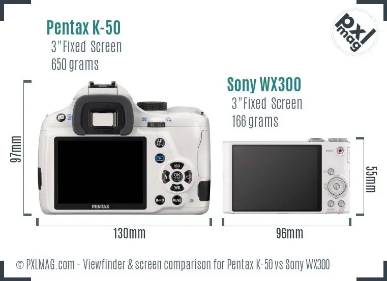 Pentax K-50 vs Sony WX300 Screen and Viewfinder comparison