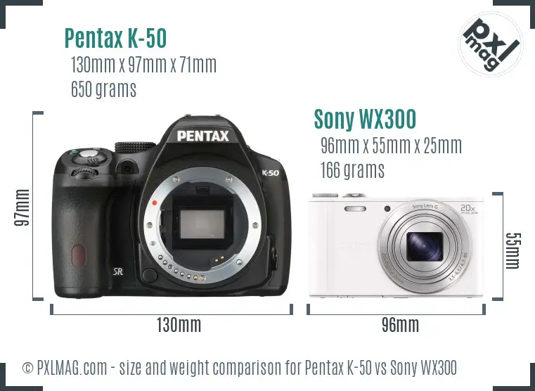 Pentax K-50 vs Sony WX300 size comparison