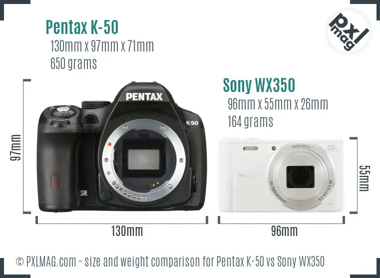Pentax K-50 vs Sony WX350 size comparison Pentax K-50 vs Sony WX350 size comparison