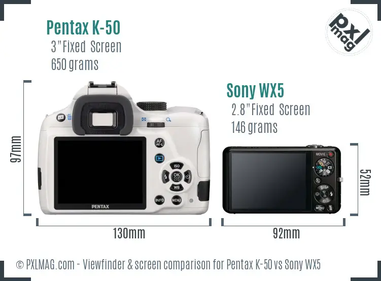 Pentax K-50 vs Sony WX5 Screen and Viewfinder comparison Pentax K-50 vs Sony WX5 Screen and Viewfinder comparison