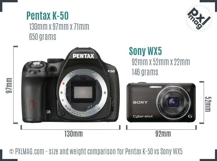 Pentax K-50 vs Sony WX5 size comparison Pentax K-50 vs Sony WX5 size comparison