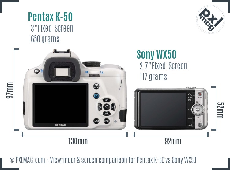 Pentax K-50 vs Sony WX50 Screen and Viewfinder comparison