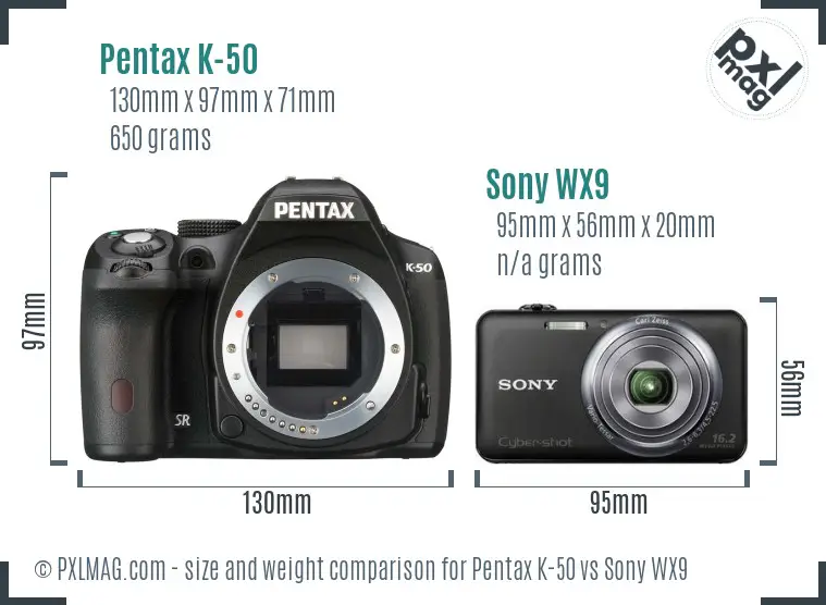 Pentax K-50 vs Sony WX9 size comparison Pentax K-50 vs Sony WX9 size comparison