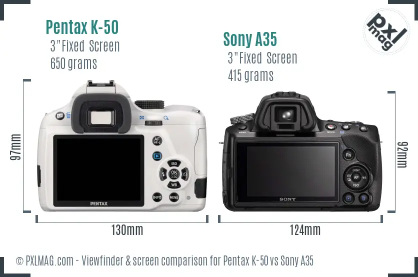 Pentax K-50 vs Sony A35 Screen and Viewfinder comparison