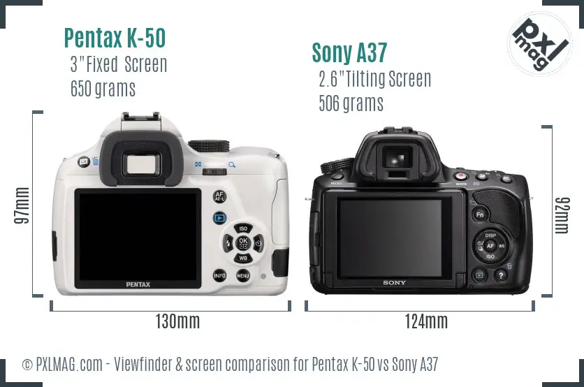Pentax K-50 vs Sony A37 Screen and Viewfinder comparison