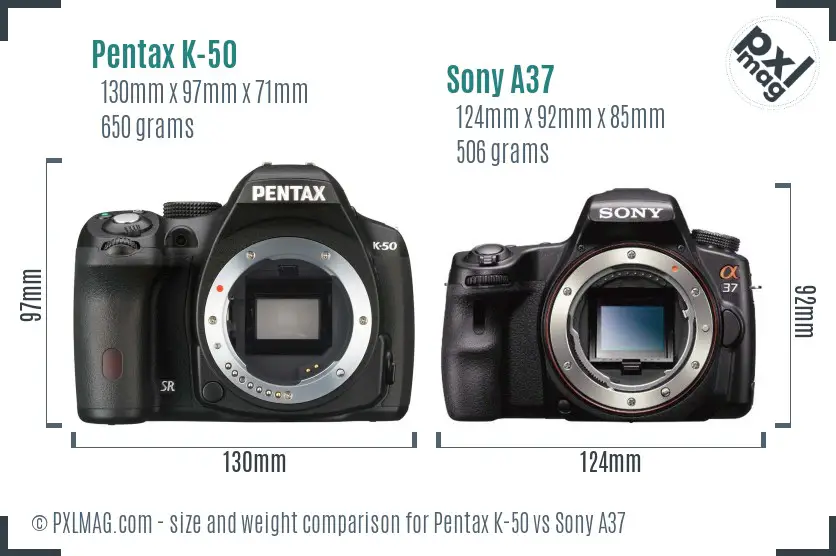 Pentax K-50 vs Sony A37 size comparison