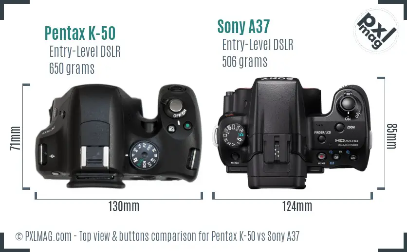 Pentax K-50 vs Sony A37 top view buttons comparison