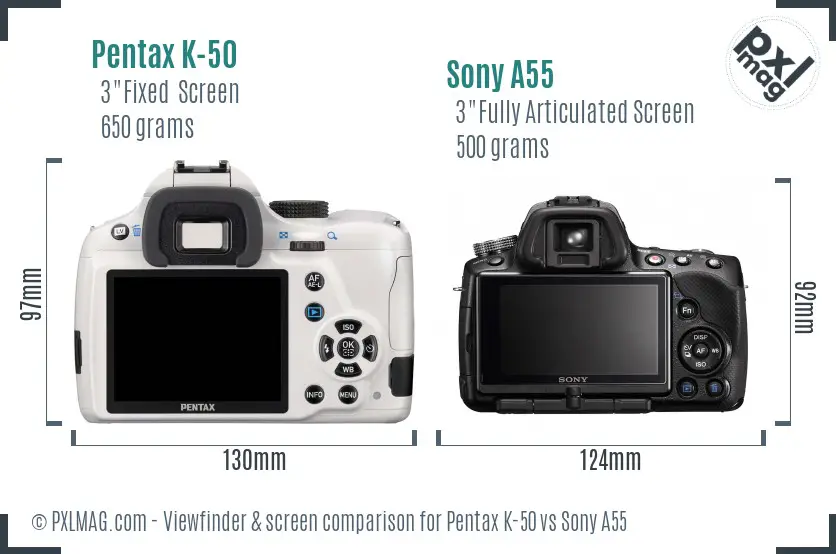 Pentax K-50 vs Sony A55 Screen and Viewfinder comparison