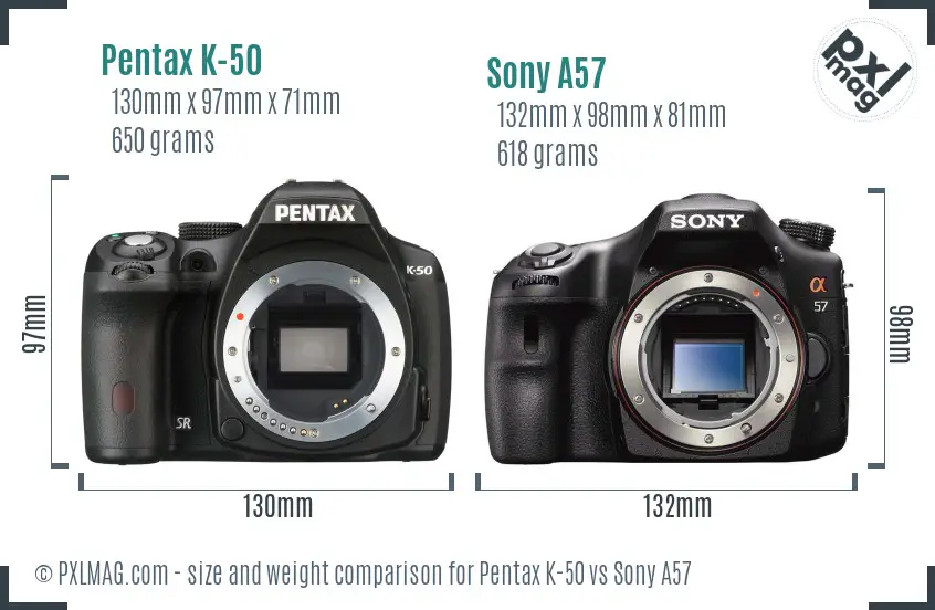 Pentax K-50 vs Sony A57 size comparison