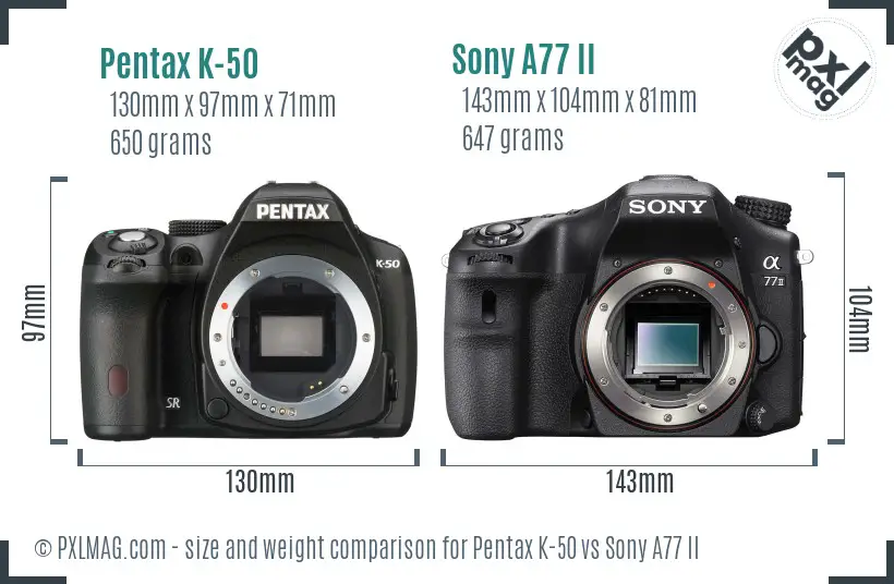 Pentax K-50 vs Sony A77 II size comparison Pentax K-50 vs Sony A77 II size comparison