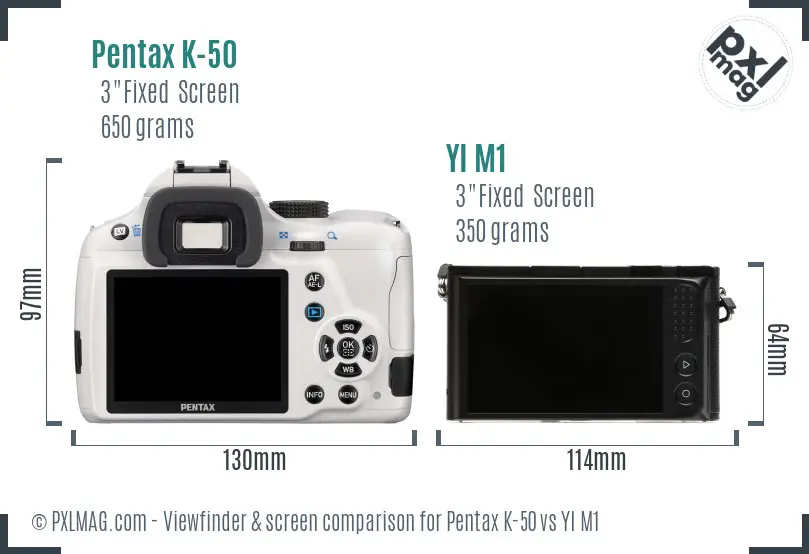 Pentax K-50 vs YI M1 Screen and Viewfinder comparison