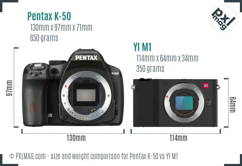 Pentax K-50 vs YI M1 size comparison