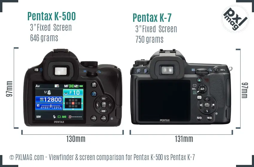 Pentax K-500 vs Pentax K-7 Screen and Viewfinder comparison