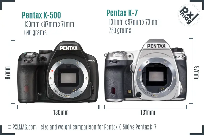 Pentax K-500 vs Pentax K-7 size comparison
