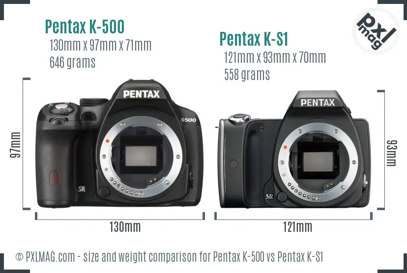 Pentax K-500 vs Pentax K-S1 size comparison