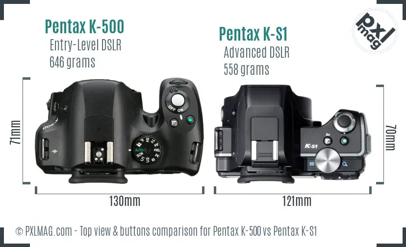 Pentax K-500 vs Pentax K-S1 top view buttons comparison