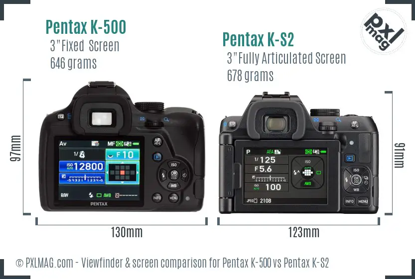 Pentax K-500 vs Pentax K-S2 Screen and Viewfinder comparison