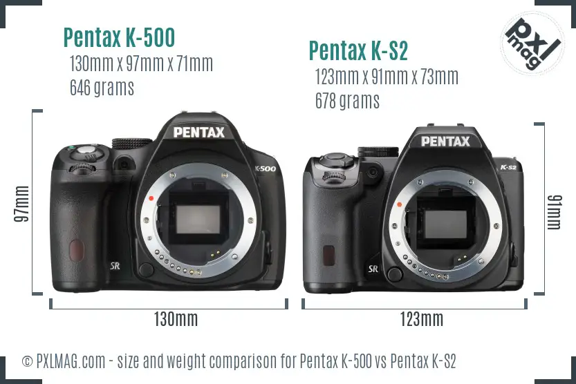 Pentax K-500 vs Pentax K-S2 size comparison