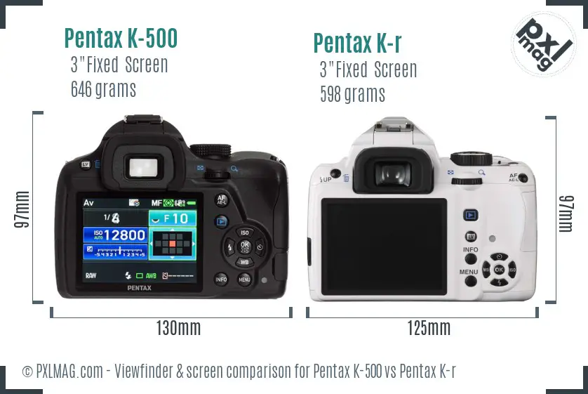 Pentax K-500 vs Pentax K-r Screen and Viewfinder comparison
