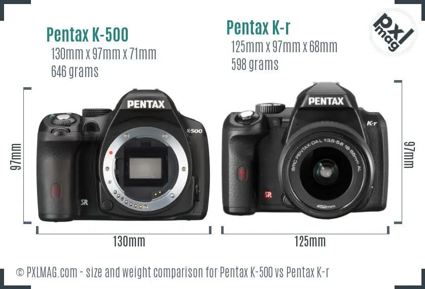 Pentax K-500 vs Pentax K-r size comparison