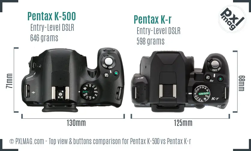 Pentax K-500 vs Pentax K-r top view buttons comparison