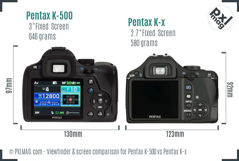 Pentax K-500 vs Pentax K-x Screen and Viewfinder comparison