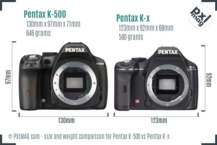 Pentax K-500 vs Pentax K-x size comparison